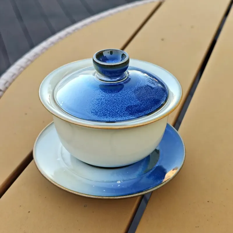Blue Galaxy Gaiwan — Artisan Reactive Glaze Porcelain Tea Bowl
